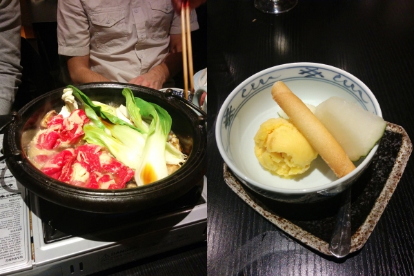 Sukiyaki (bœuf, choux, champignons, tofu) // Melon et sorbet mangue